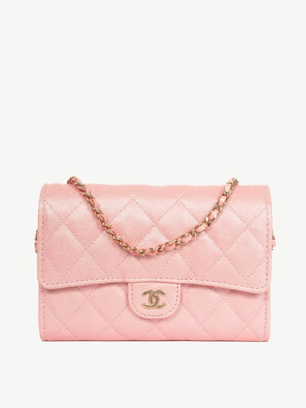 Chanel Iridescent Pink Quilted Caviar CC Wallet-On-Chain